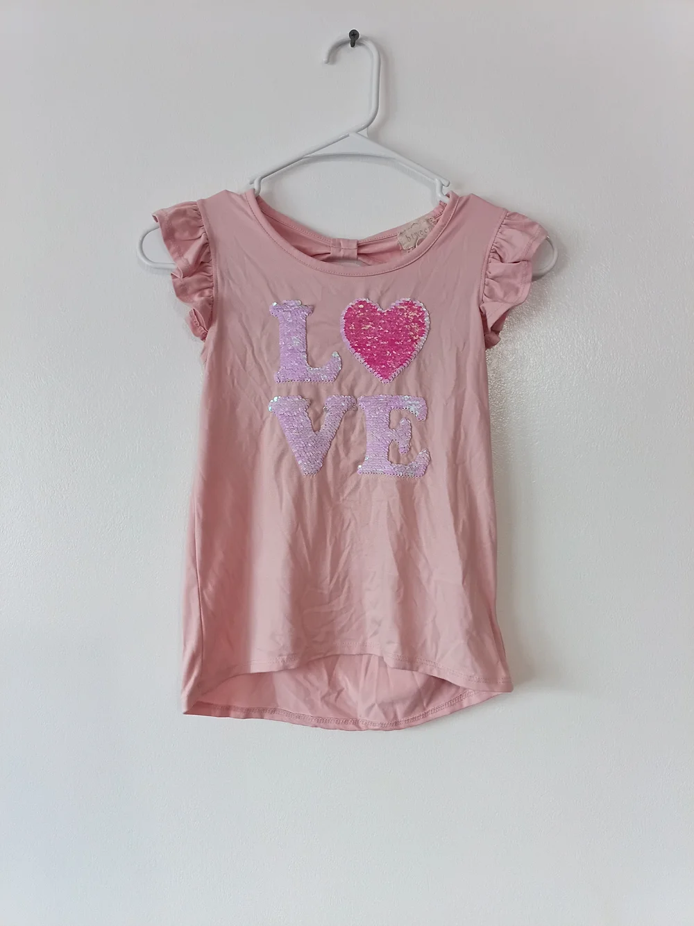 Girls Pink Sequin 'LOVE' Tank Top & Blue Denim Leggings Set Size 7/8